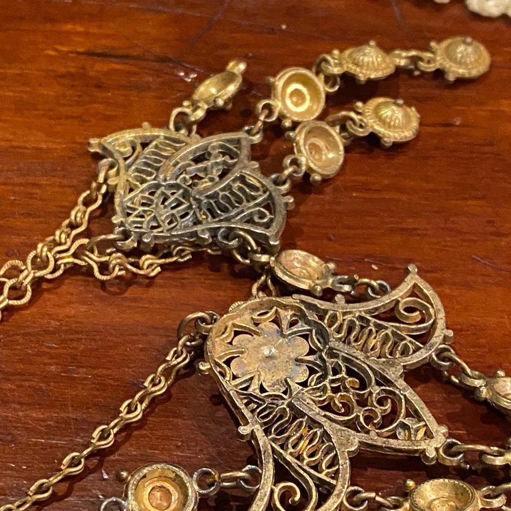 Antique Victorian Etruscan Revival Gold Gilt Filigree Festoon Fringe Necklace - Picture 10 of 13